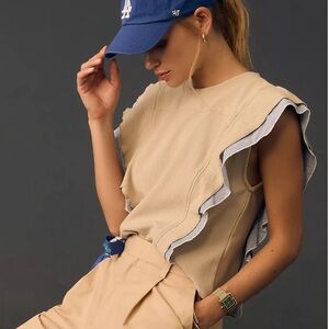 Anthropologie Tan Ruffle Sleeve Blouse